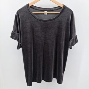 Old Navy Womens XL Gray Velvet Ruffle Sleeve Top Whimsigoth Holiday Fairy Grunge